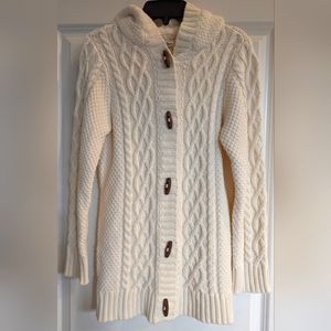 Dakini Sweater Girls Toggle Button Hooded Cardigan off-white Cable Knit
